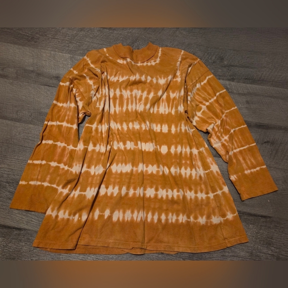 Free People We The Free Oversized Top Sz L Yellow Tie Dye Boho Hippie Fall Shirt - Picture 4 of 6